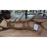 A LARGE PAIR OF STAG ANTLERS READY FOR MOUNTING