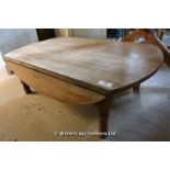 19TH CENTURY WALNUT COFFEE TABLE IN FRUITWOOD WITH TURNED LEG AND DROP FLAP, 1300 X 1140 X 430