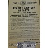 THAMES CONSERVANCY READING AMATEUR REGATTA CELEBRATION POSTER, DATED 1956