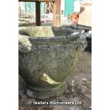 20TH CENTURY COMPOSITION STONE PLANTERS SCROLLED OVER HANDLE DESIGN, 500 X 430