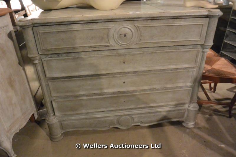 19TH CENTURY MARBLE TOP COMMODE (MARBLE REPAIRED), PAINTED BASE OF FOUR DRAWERS AND ONE - Image 3 of 3