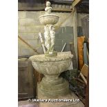 20TH CENTURY MARBLE DI LATTE COMPOSITION TWO TIER FOUNTAIN WITH THE THREE GRACES SUPPORTING A BOWL