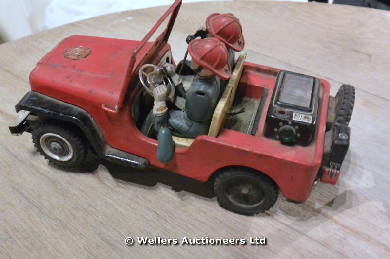 1950S JAPANESE MADE TIN PLATE FIRE CHIEF JEEP