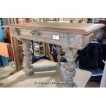 LOUIS XVI STYLE CONSOLE TABLE WITH SINGLE DRAWER, ORNATE HANDLE AND OAK TOP, 1120 X 660 X 800
