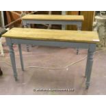 19TH CENTURY ELM TOPPED PAINTED CONSOLE TABLE MADE FROM OLD ELEMENTS, 1170 X 340 X 720