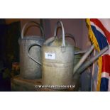 THREE GALVANISED WATERING CANS