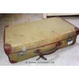 20TH CENTURY GREEN CANVAS AND LEATHER SUITCASE