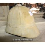 19TH CENTURY FOREIGN SERVICE HELMET, CORK AND WHITE CANVAS COVERED, WITH ORIGINAL LINING