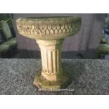 20TH CENTURY COMPOSITION STONE FLUTED COLUMN BIRD BATH, 380 X 470