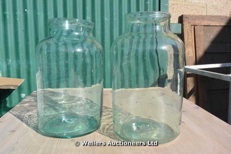 PAIR OF 19TH CENTURY BOHEMIAN GLASS STORM JARS, APPROX 210 X 430