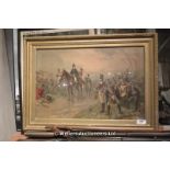 CIRCA 1900 FRAMED AND GLAZED COLOUR PRINT DEPICTING WELLINGTON AFTER THE BATTLE OF WATERLOO