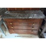 19TH CENTURY FRENCH MAHOGANY MARBLE TOP COMMODE, 1300 X 560 X 880 (A/F)