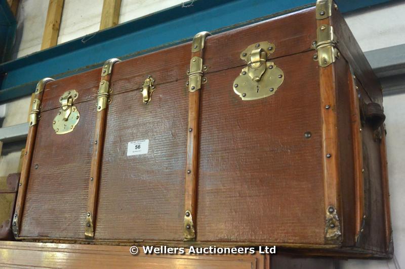 CIRCA 1900 TRAVELLING TRUNK WITH BRASS FITTINGS, NICELY RESTORED