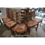 SET OF SIX FRUITWOOD LADDERBACK CHAIRS AND DROP-IN BRUSH SEATS