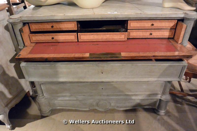 19TH CENTURY MARBLE TOP COMMODE (MARBLE REPAIRED), PAINTED BASE OF FOUR DRAWERS AND ONE - Image 2 of 3