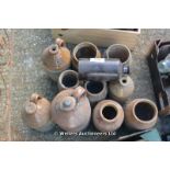 A MIXED LOT OF STONEWARE JARS AND FLAGANS TO INCLUDE J H JONES AND SONS