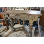 LOUIS XVI STYLE CONSOLE TABLE WITH SINGLE DRAWER, ORNATE HANDLE AND OAK TOP, 1120 X 660 X 800