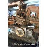 19TH CENTURY FRENCH BLACK MARBLE AND GILT FACE OVERMANTEL CLOCK WITH SPELTER CLASSICAL LADY MOUNT,