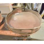 CIRCA 1900 SILVER PLATE ON COPPER PIERCED GALLERIED OVAL SERVING TRAY OF FINE QUALITY, 610 X 410
