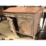 20TH CENTURY LOUIS XV REVIVAL BLEACHED WALNUT TOP AND PAINTED BASE BUFFET WITH SERPENTINE SIDES,