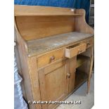 19TH CENTURY ENGLISH PINE SERVER THREE DRAWERS OVER TWO DOORS AND RAISED BACK, 1350 X 480 X 1350