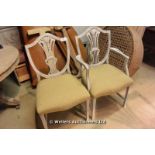 20TH CENTURY SET OF EIGHT (6+2 CARVERS) SWEDISH PAINTED GUSTAVIAN CHAIRS WITH OVERSTUFFED SEATS