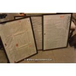 THREE FRAMED AND GLAZED VICTORIAN INDENTURES (ONE GLASS DAMAGED)