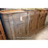 19TH CENTURY FRENCH BLEACHED OAK CARVED BUFFET HAVING ARCHITECTURAL DESIGN WITH PROFUSE CARVING,