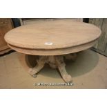 19TH CENTURY FRENCH BLEACHED OAK CENTRE TABLE ON PROFUSELY CARVED BASE, 1300D