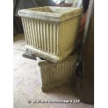 PAIR OF 20TH CENTURY COMPOSITION STONE FLUTED PLANTERS, 470 X 460 X 450