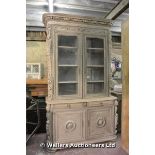 EARLY 19TH CENTURY GLAZED BIBLIOTHEQUE BUFFET IN THE RENAISSANCE REVIVAL MANNER PROFUSELY CARVED