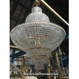 A VERY LARGE 20TH CENTURY CUT GLASS CHANDELIER, DROP APPROX 1000, 800D