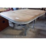 19TH CENTURY FRENCH CENTRE TABLE WITH OAK TOP AND PAINTED BASE, 1300 X 1150 X 720