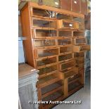 20TH CENTURY OAK HABERDASHERY CABINET, 24 GLAZED DRAWERS AND FOUR OPEN SLIDES TO THE BASE, 1400 X