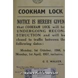 THAMES CONSERVANCY COOKHAM LOCK CELEBRATION POSTER, DATED 1956