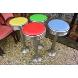 A SET OF FOUR AMERICAN DINER STYLE BAR STOOLS