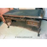 EARLY 20TH CENTURY CHIPPENDALE STYLE CENTRE DESK WITH FIVE DRAWERS ON SHELL MOTIFED CABRIOLE LEGS
