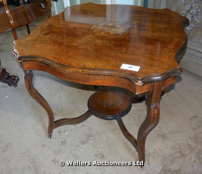 CIRCA 1910 EDWARDIAN WALNUT INLAID CENTRE TABLE ON CABRIOLE LEGS, 760 X 760 X 600