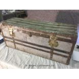 TRUNK WITH WOODEN STRAP AND BRASS LATCHES, 360 X 1000 X 405