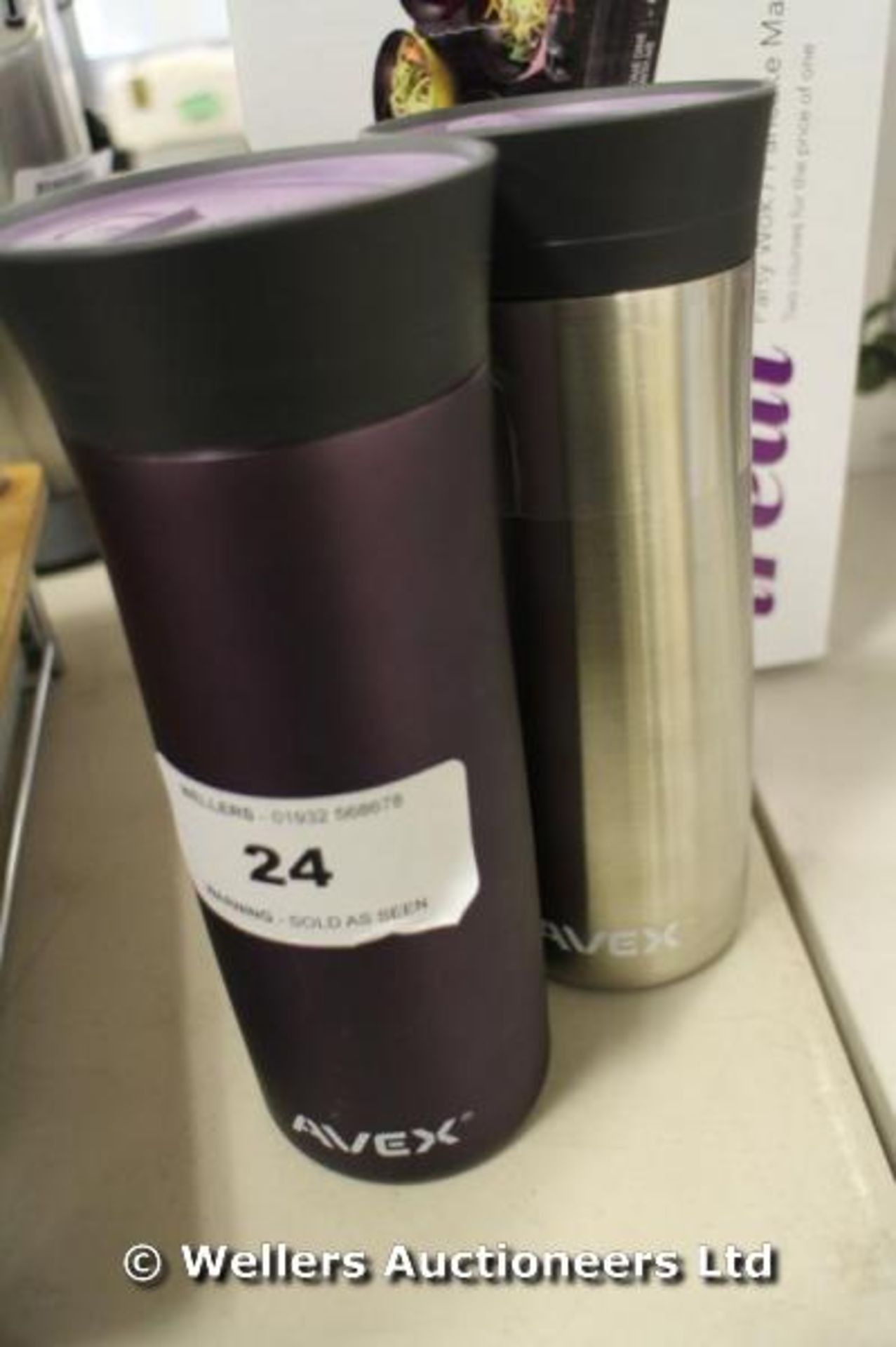 *2X AVEX THERMAL FLASKS (PURPLE AND SILVER).[BL310115-24}