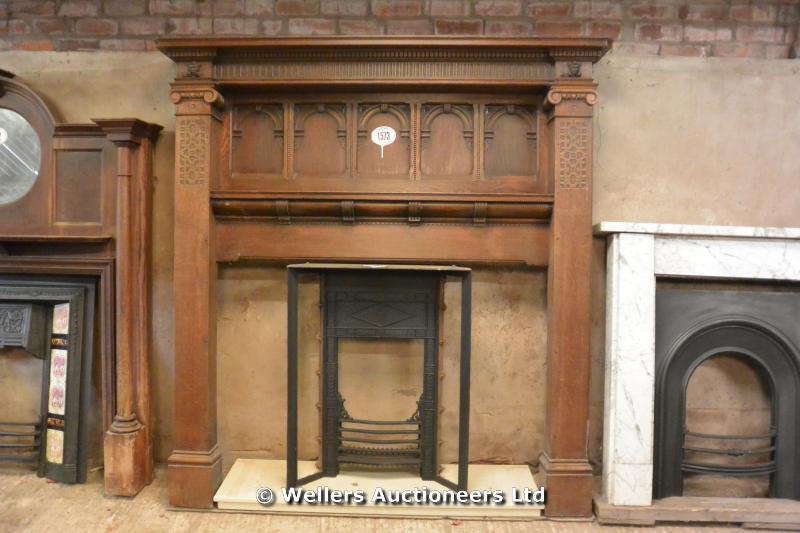 AN OAK GOTHIC STYLE FIRE SURROUND, 1750 X 2000