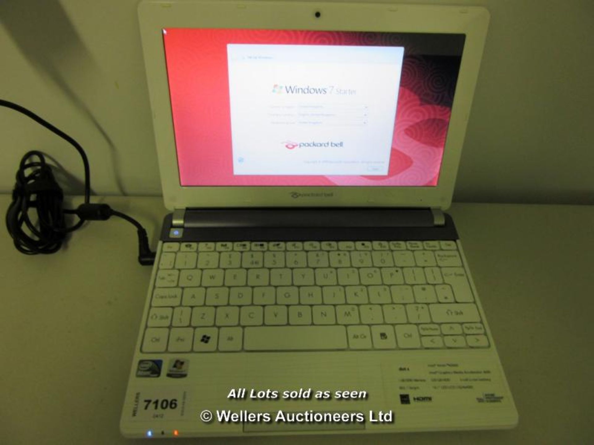 *PACKARD BELL / INTEL ATOM N2600 1.60GHZ / RAM 1GB / 320GB HDD / WINDOWS 7 O/S / WITH BATTERY / WITH