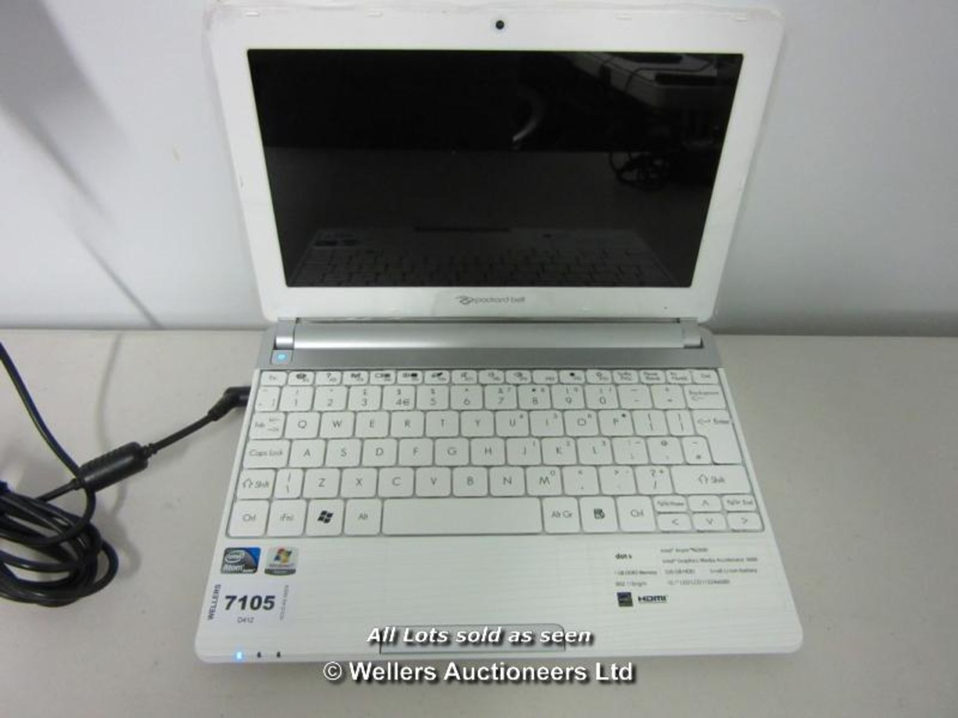 *PACKARD BELL N2600W7SWT / INTEL ATOM PROCESSOR / WITHOUT HDD / WITHOUT OPERATING SYSTEM O/S /