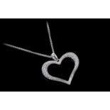 Diamond set open heart shaped pendant, set with round brilliant cut diamonds, in 18ct white gold