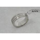 Palladium wedding band, with two engraved band design, ring size P, gross weight approximately 9