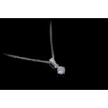 Single stone diamond pendant, round brilliant cut diamond suspended from a diamond set bail, in 18ct