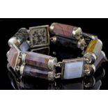 Victorian agate bracelet, four square cut agate links with eight octagonal cut agate links,