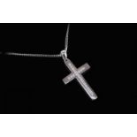 Diamond set cross, round brilliant cut diamonds channel set in 18ct white gold on a 9ct white gold