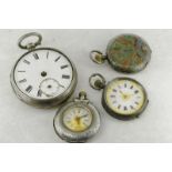 Selection of four pocket watches, including a silver pocket watch, and three white metal pocket