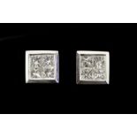 Diamond cluster stud earrings, eight princess cut diamonds, rubover set in 18ct white gold